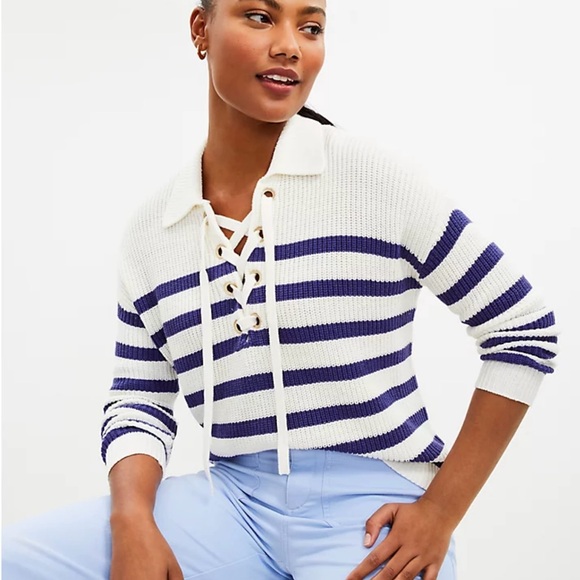 Striped lace up Polo sweater from LOFT - Picture 2 of 8
